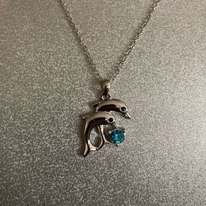18k gold plated stamped dolphin necklace, white gold